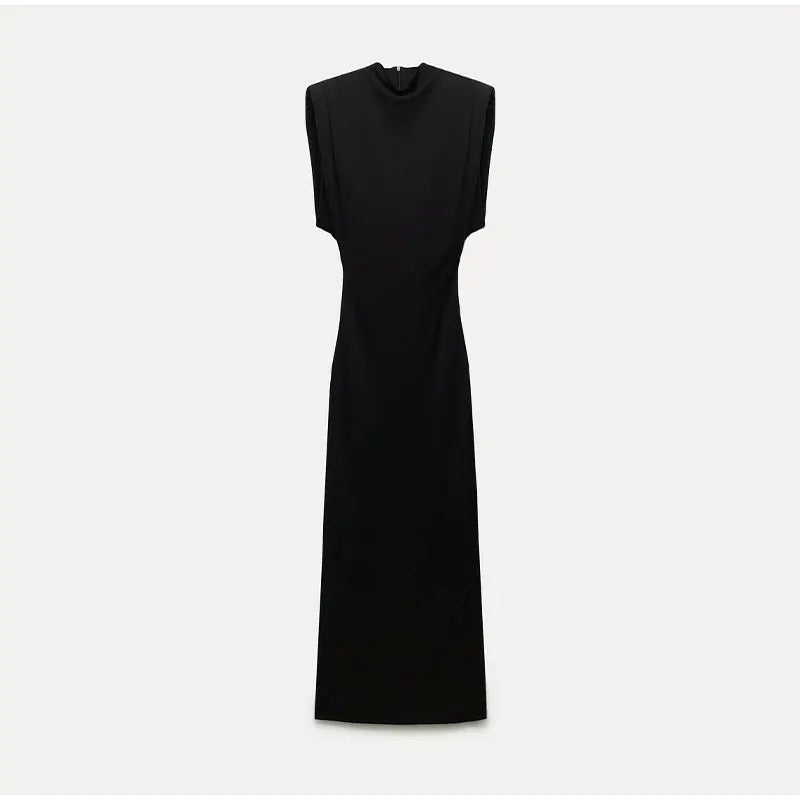 Sophisticated black midi dress for women. This elegant evening dress offers timeless style for formal or semi-formal events.