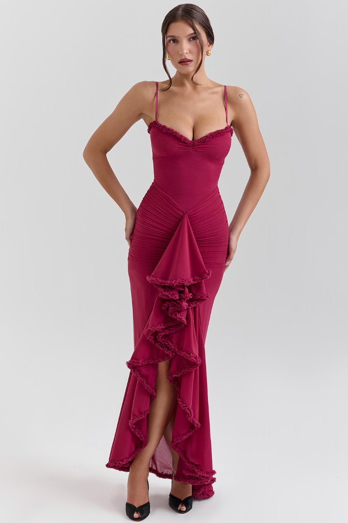 Stylish lilac ruched party dress, offering a flattering fit for women's elegant special occasions.
