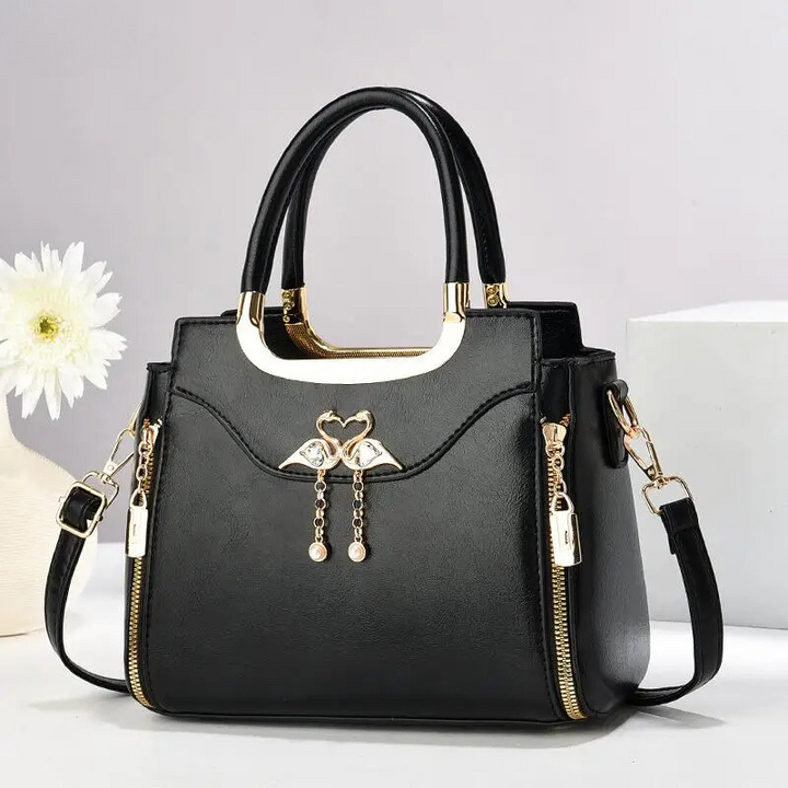 Luxury structured handbag for women, elegant purse available in black, green, brown, beige.