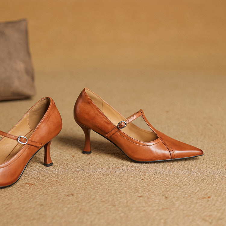 Stylish black T-strap dress heels for women, confidence-boosting formal footwear.