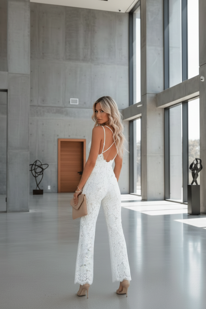 Chic women's wide-leg jumpsuit, elegant & versatile for special occasions, evening wear, or formal events. Modern fashion.
