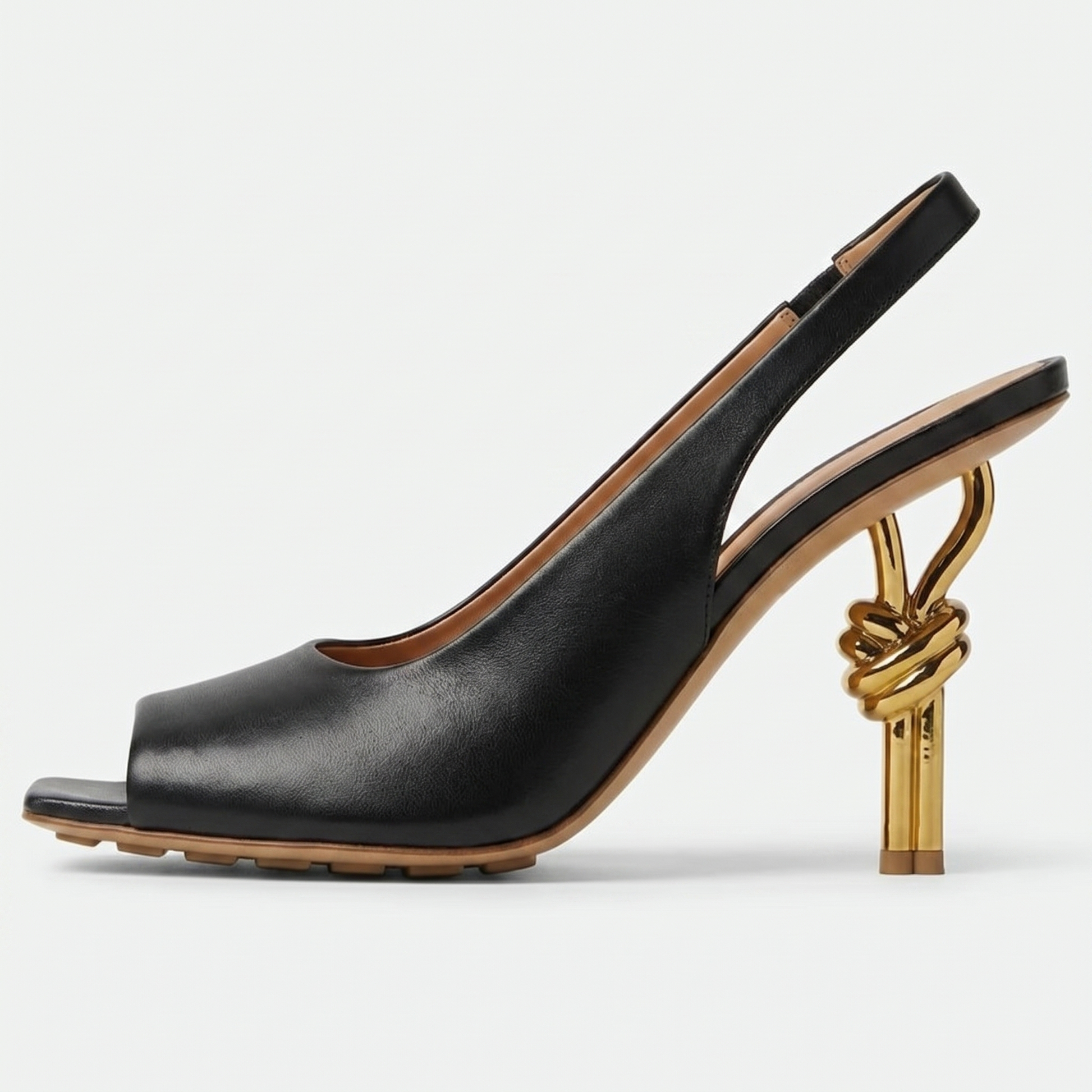 Women's formal black slingback heels with stylish chain detail, perfect high heels for elegant evening and party wear.