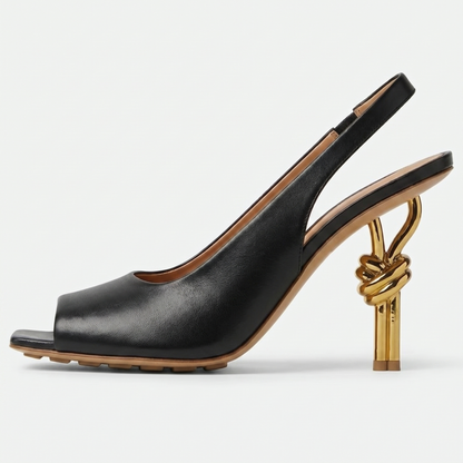 Women's formal black slingback heels with stylish chain detail, perfect high heels for elegant evening and party wear.