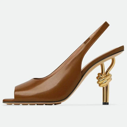 Elegant women's dress shoes: black slingback high heels with sophisticated chain detail for formal events & parties.