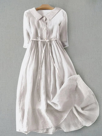 Chic white women's lace-up waist dress, a timeless and comfortable half-sleeve style for versatile wear.