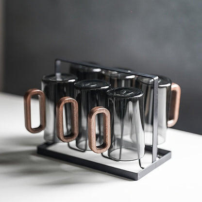 High-quality borosilicate glass tea cup and coffee mug with an elegant walnut handle. A thoughtful gift.