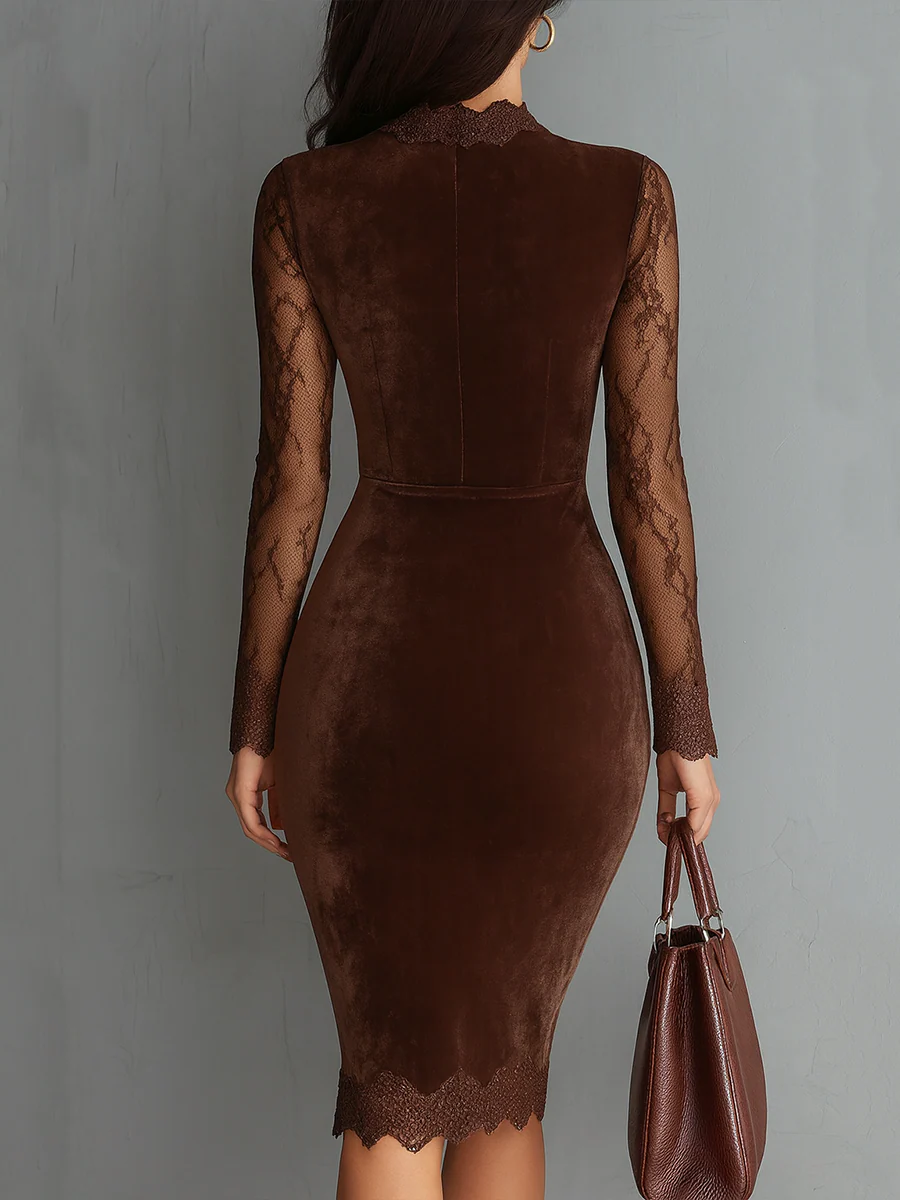 Sophisticated women's bodycon mini dress with keyhole detail. Ideal long sleeve evening or date night dress.