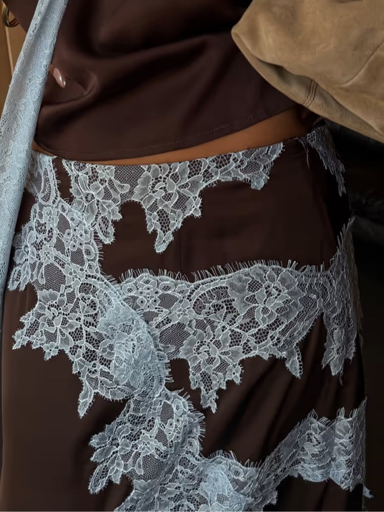 Summer fashion: women's brown tie-dye maxi dress with a chic halter V-neck and alluring side slit.