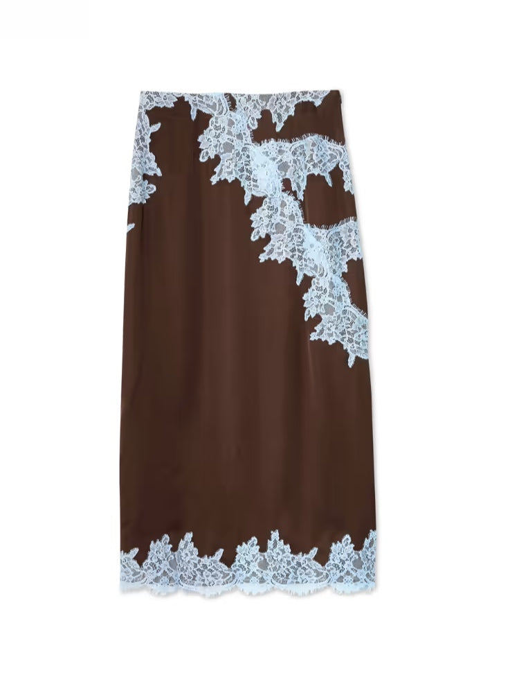 Flowing brown tie-dye maxi dress, women's boho elegant style, with a halter V-neck and slit.