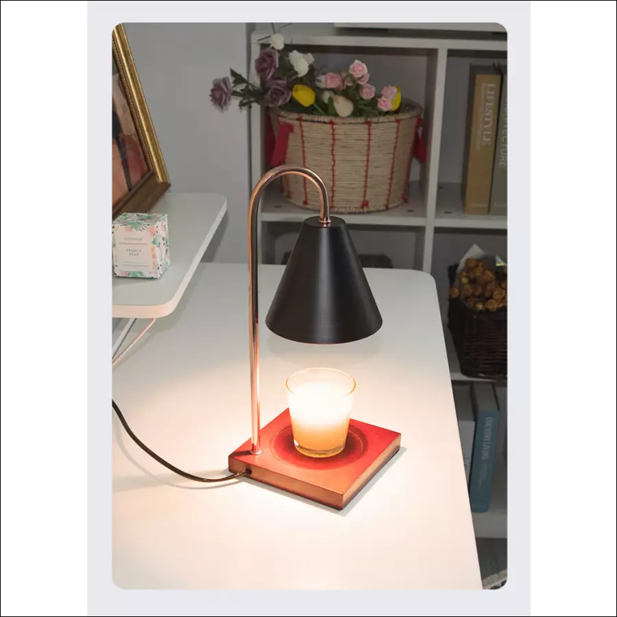 Contemporary candle warmer lamp, adjustable heat & light, flame-free aromatherapy for modern home.