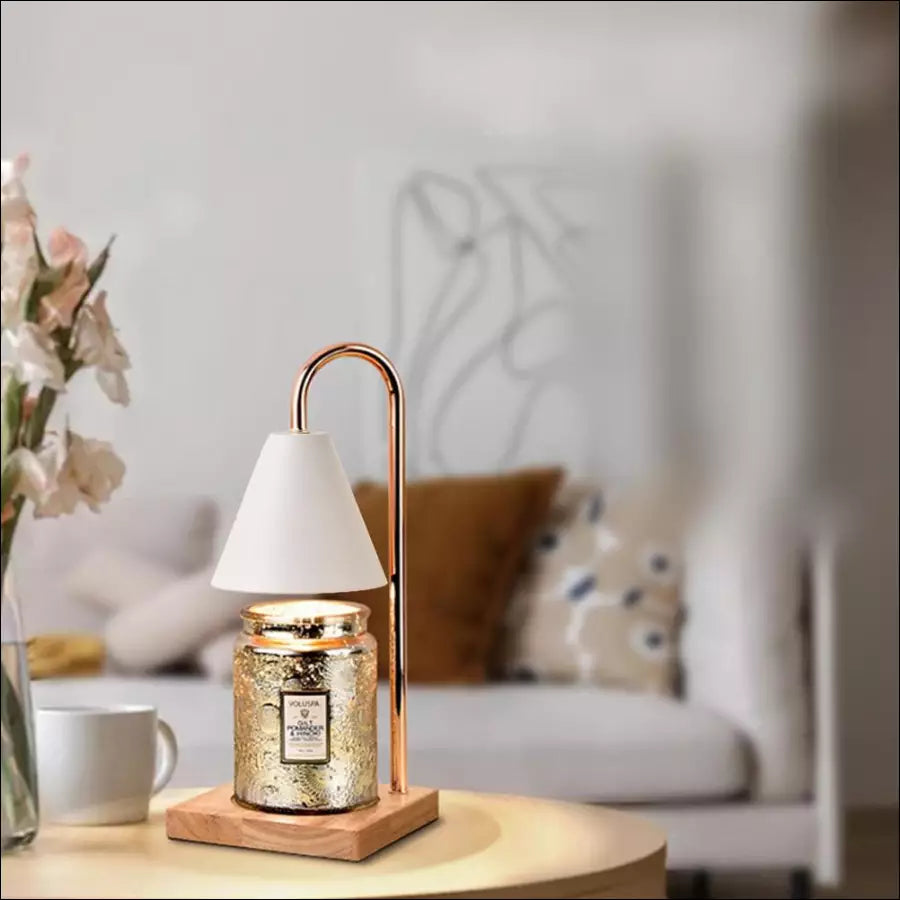 Dimmable aromatherapy lamp & candle warmer, modern design for safe & elegant home fragrance.