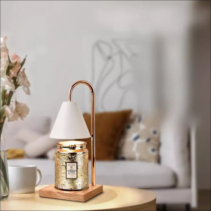 Dimmable aromatherapy lamp & candle warmer, modern design for safe & elegant home fragrance.