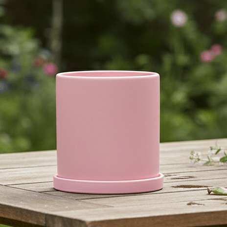 Elegant ceramic flowerpot with saucer for indoor plants & modern home decor.