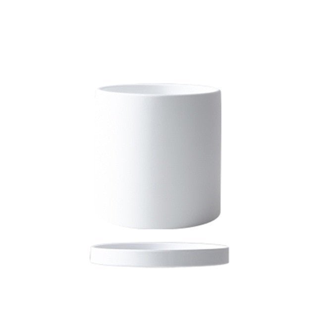 Minimalist ceramic planter with saucer for green home decor & healthy indoor plants.