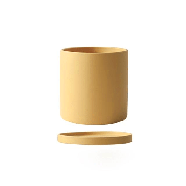White ceramic planter & saucer, a classy addition to modern home decor.