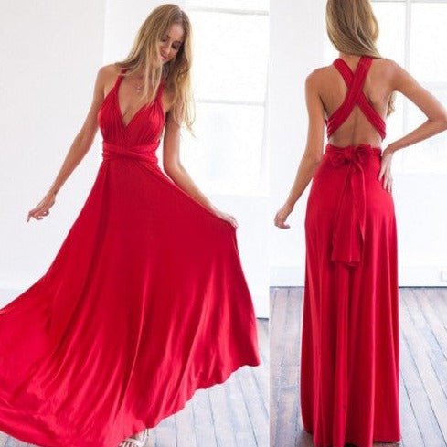 Chic women's long dress, adaptable and comfortable for formal or party occasions.