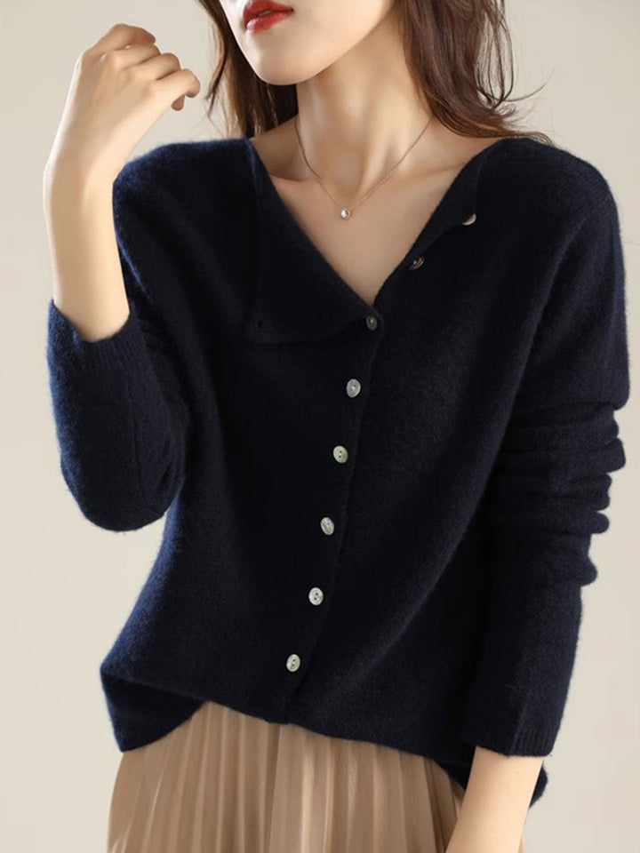 Fine knit women's Lilou cardigan. Elegant, cozy, relaxed fit, long sleeve open front. Perfect versatile layering.