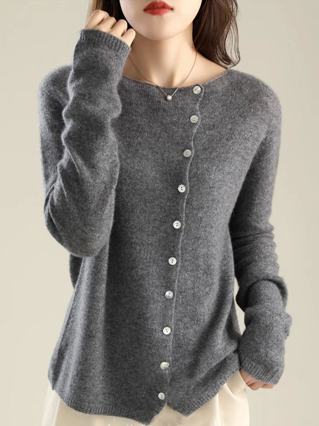Women's elegant Lilou cardigan. Cozy, relaxed fit knit sweater, long sleeve open front for layering.