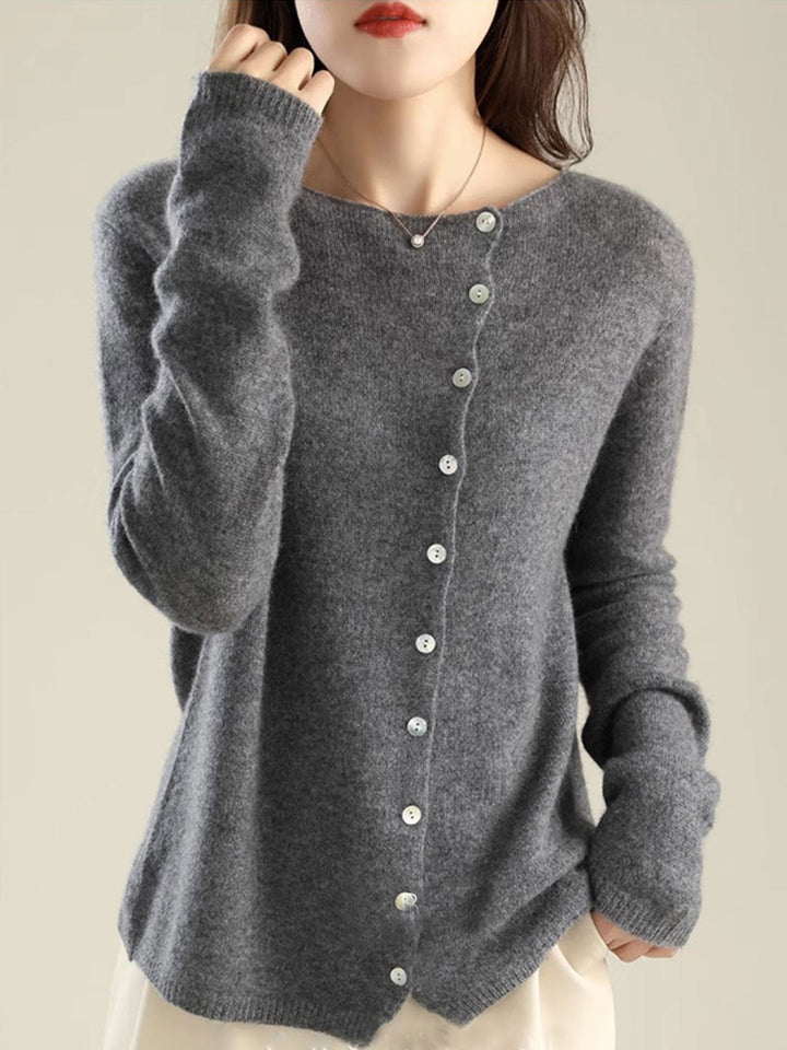 Women's elegant Lilou cardigan. Cozy, relaxed fit knit sweater, long sleeve open front for layering.