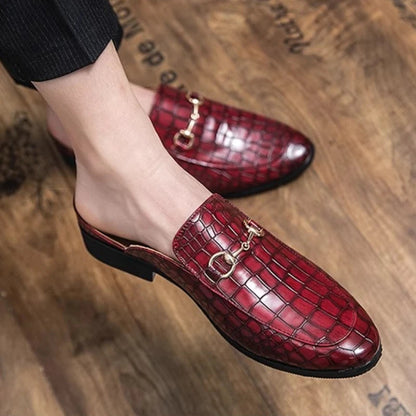 Elegant croc-embossed women's slip-on mules with horsebit, versatile and comfortable footwear for fashion.