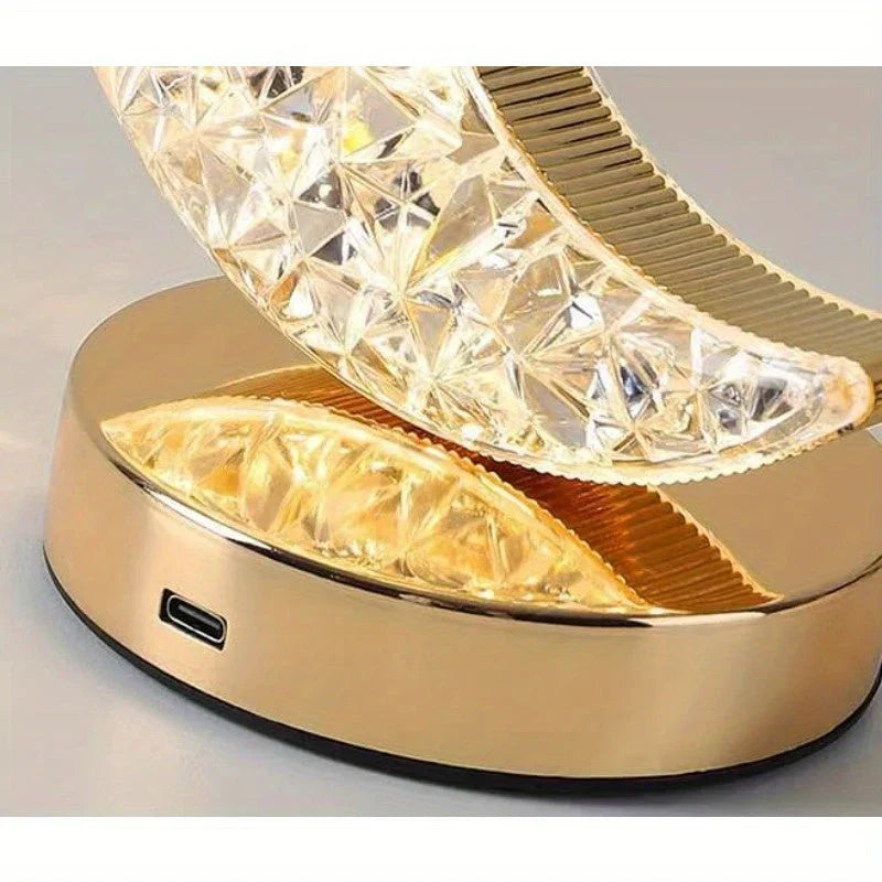 Unique crystal table lamp featuring moon & star shapes, a stylish LED home lighting and decor piece.