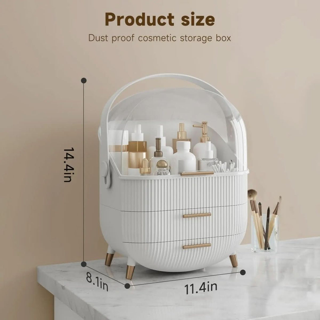 Elegant minimalist dustproof makeup organizer, a chic beauty storage solution.