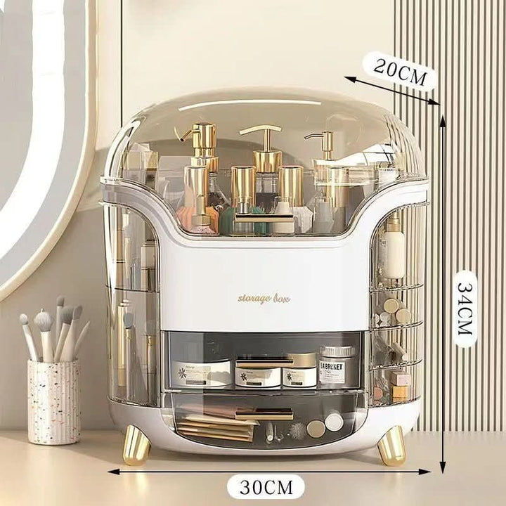 Clear view of brushes in a dustproof makeup & brush holder, organized beauty storage.