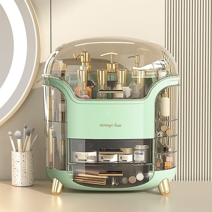 Luxury elegant cosmetic organizer, a clear dustproof vanity storage for makeup.