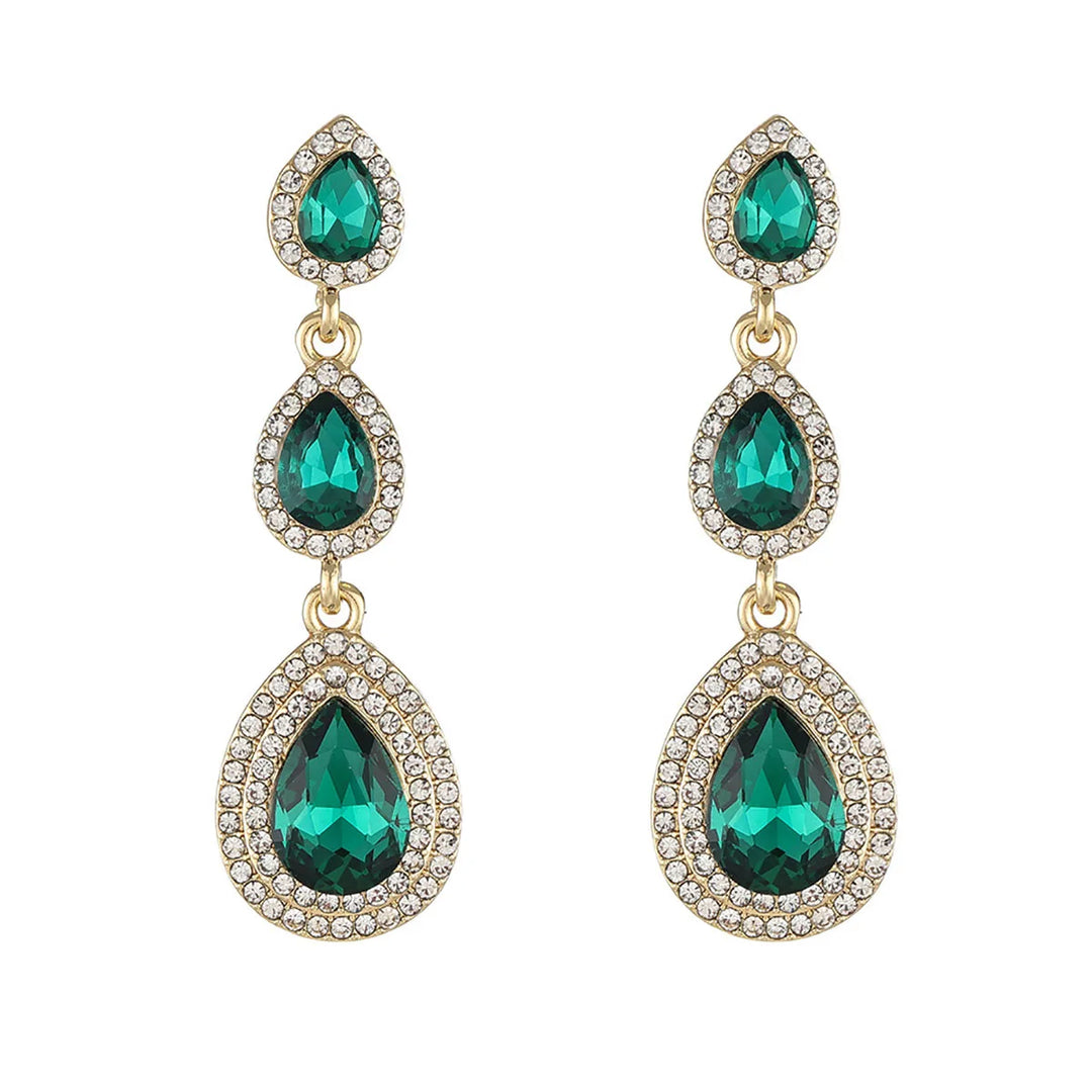 Women's vibrant emerald stainless steel drop earrings, a stylish elegant accessory.