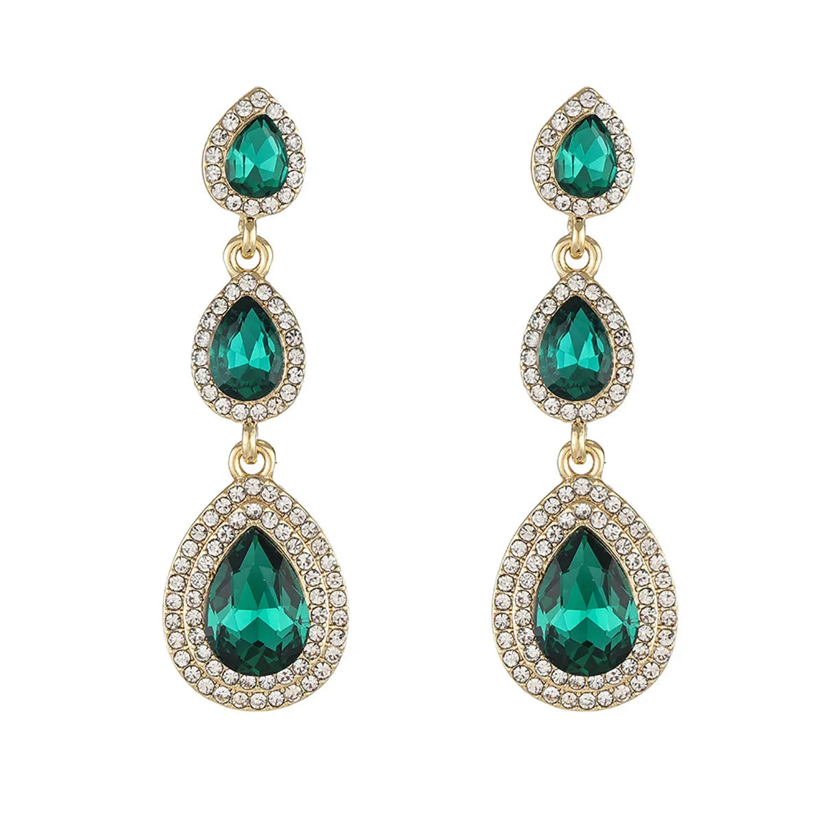 Women's vibrant emerald stainless steel drop earrings, a stylish elegant accessory.