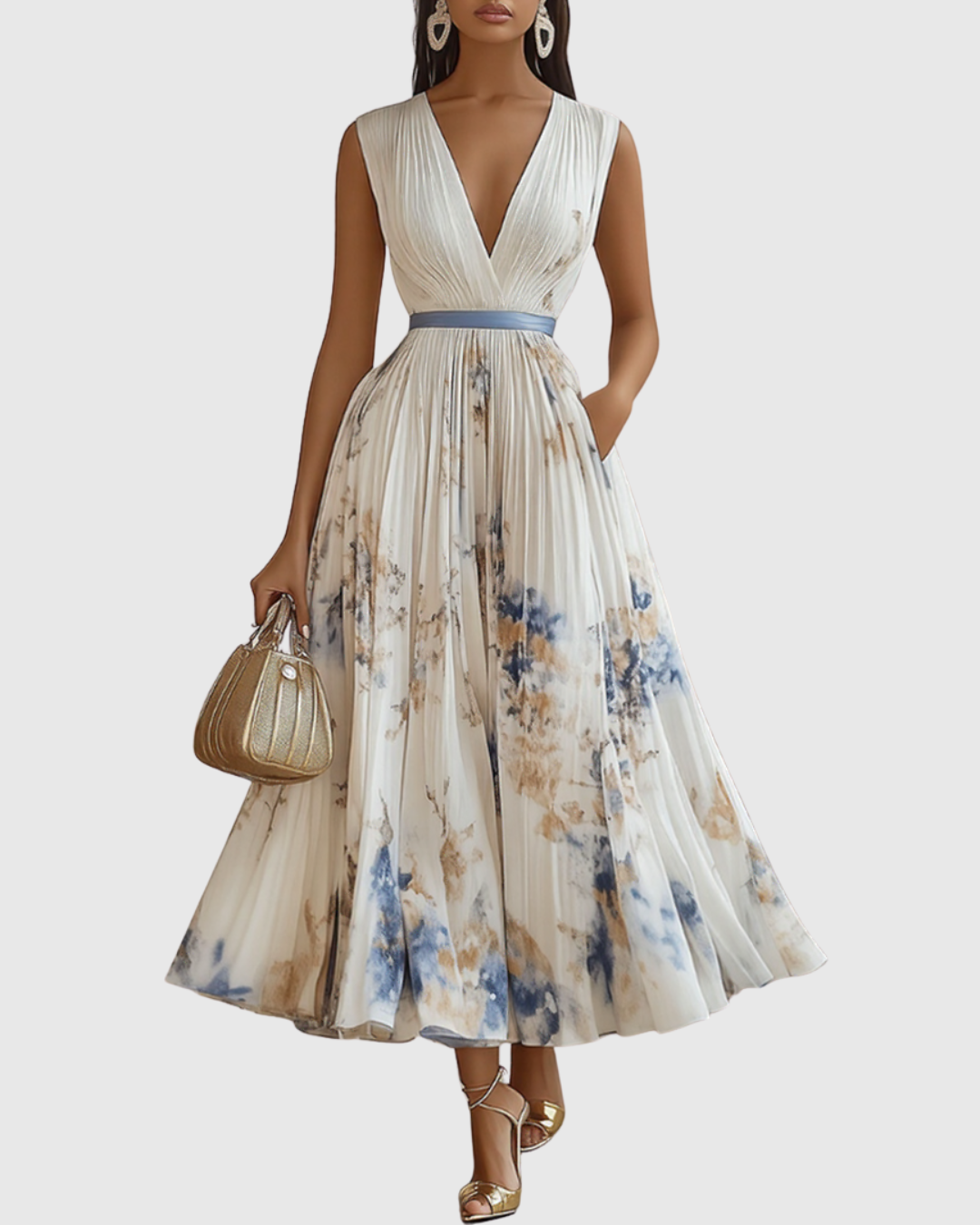 Elegant floral pleated maxi dress for women, perfect for special occasions & formal events.