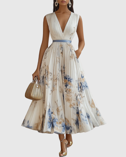 Elegant floral pleated maxi dress for women, perfect for special occasions & formal events.