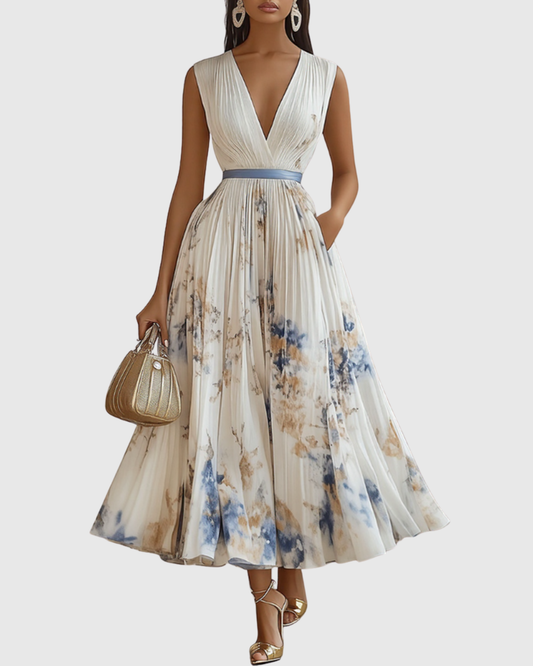 Elegant floral pleated maxi dress for women, perfect for special occasions & formal events.
