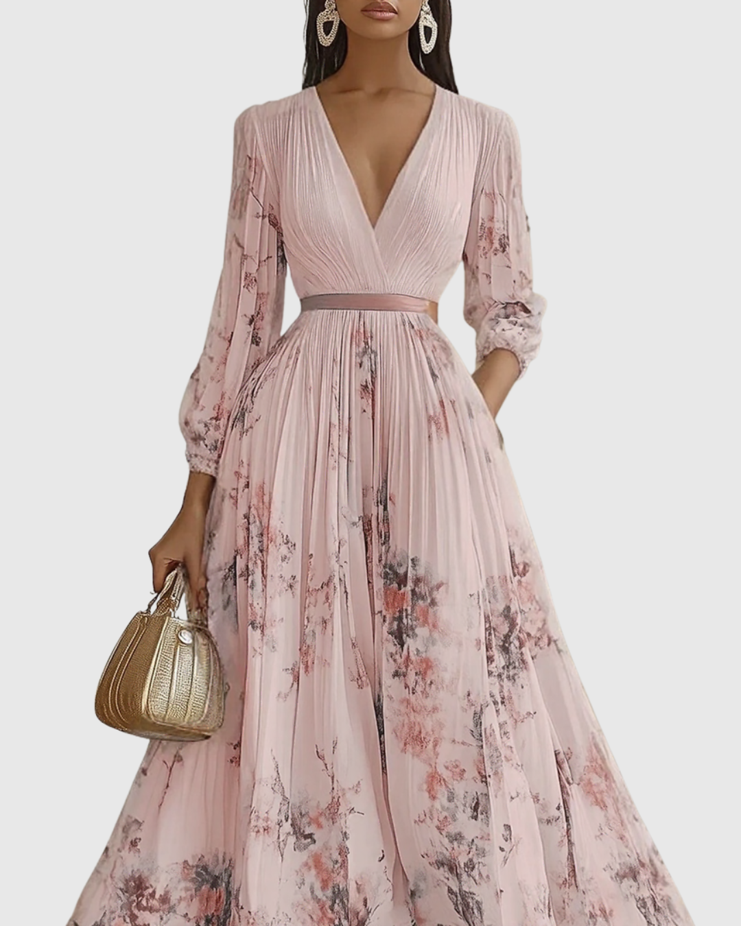 Versatile women's floral maxi dress, pleated design for various special occasions & formal events.