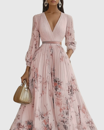 Versatile women's floral maxi dress, pleated design for various special occasions & formal events.