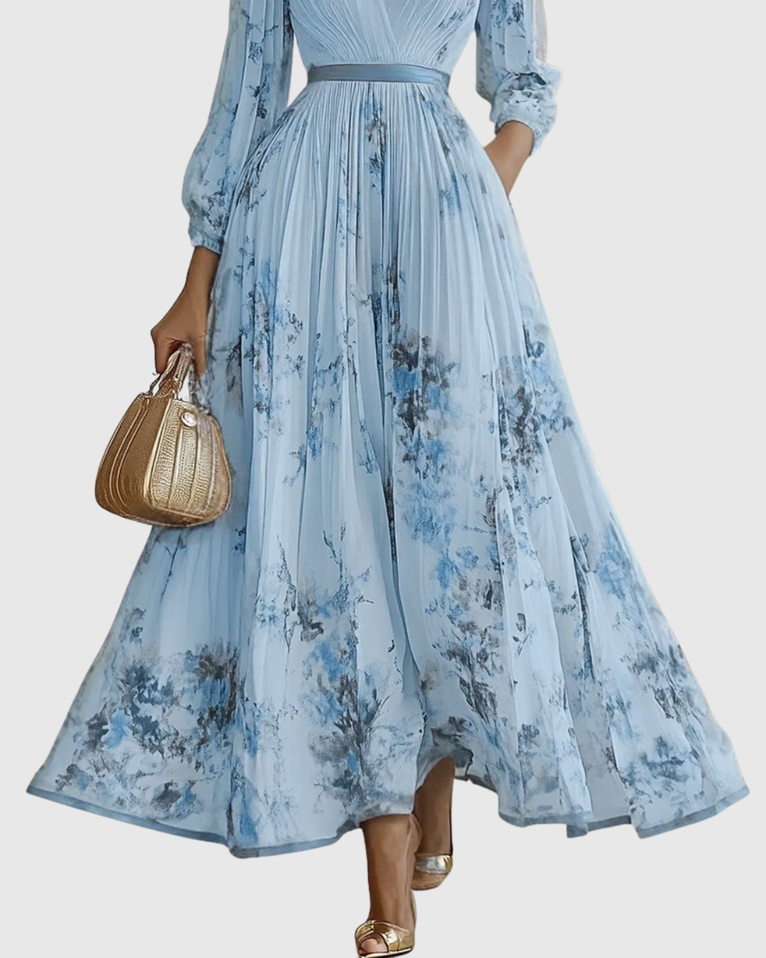 Comfortable & elegant women's floral pleated maxi dress, perfect for special evening events.
