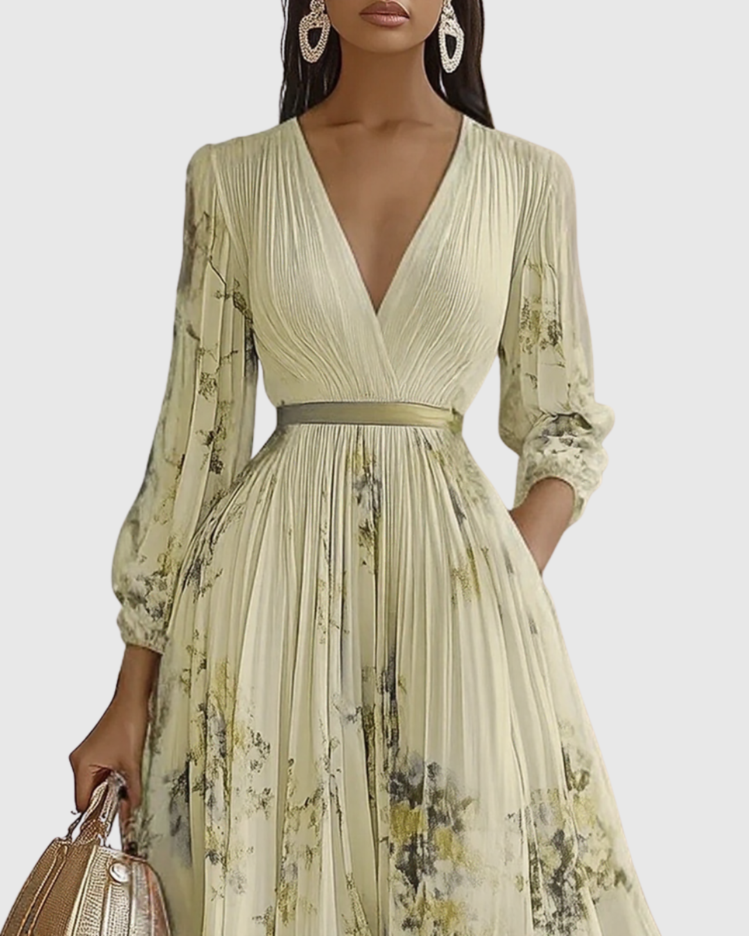 Formal women's floral pleated maxi dress, perfect for upscale special events & evening wear.