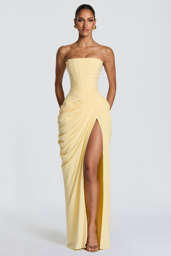Elegant flowing maxi dress for women, perfect for formal occasions & evening events.