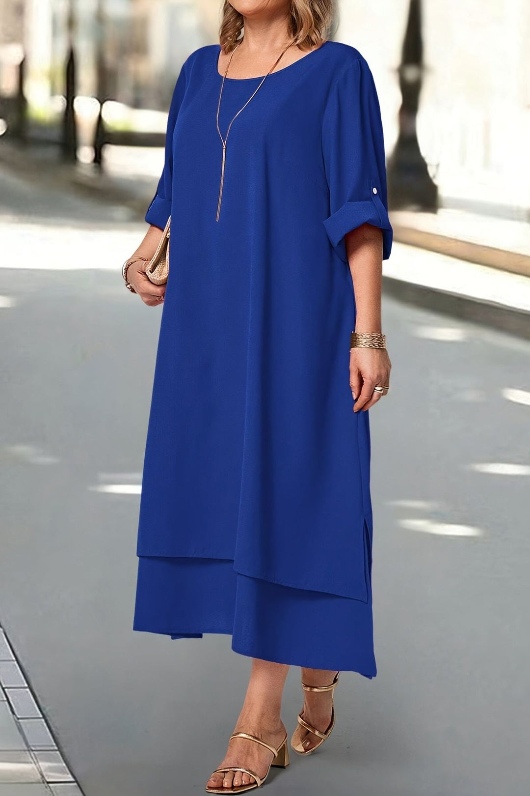 Simple elegant flowing maxi dress, a comfortable yet sophisticated long dress for women.