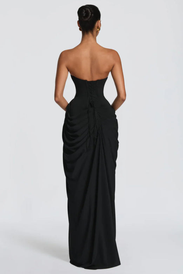 Timeless elegant women's flowing maxi dress, a long gown for special events & formal wear.