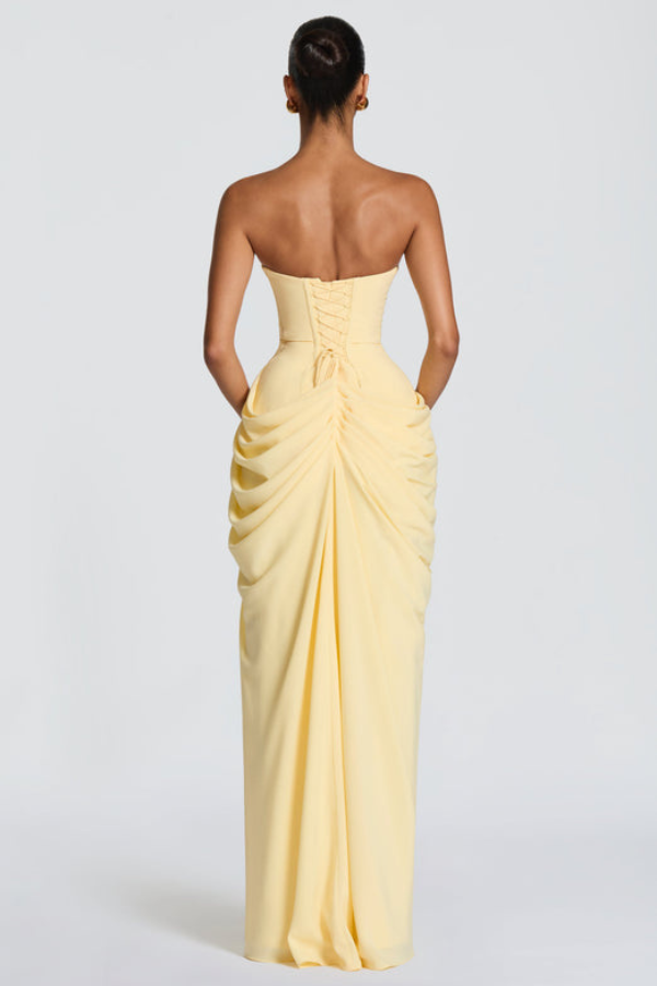 Sophisticated women's formal gown, a long flowing maxi dress for special events.