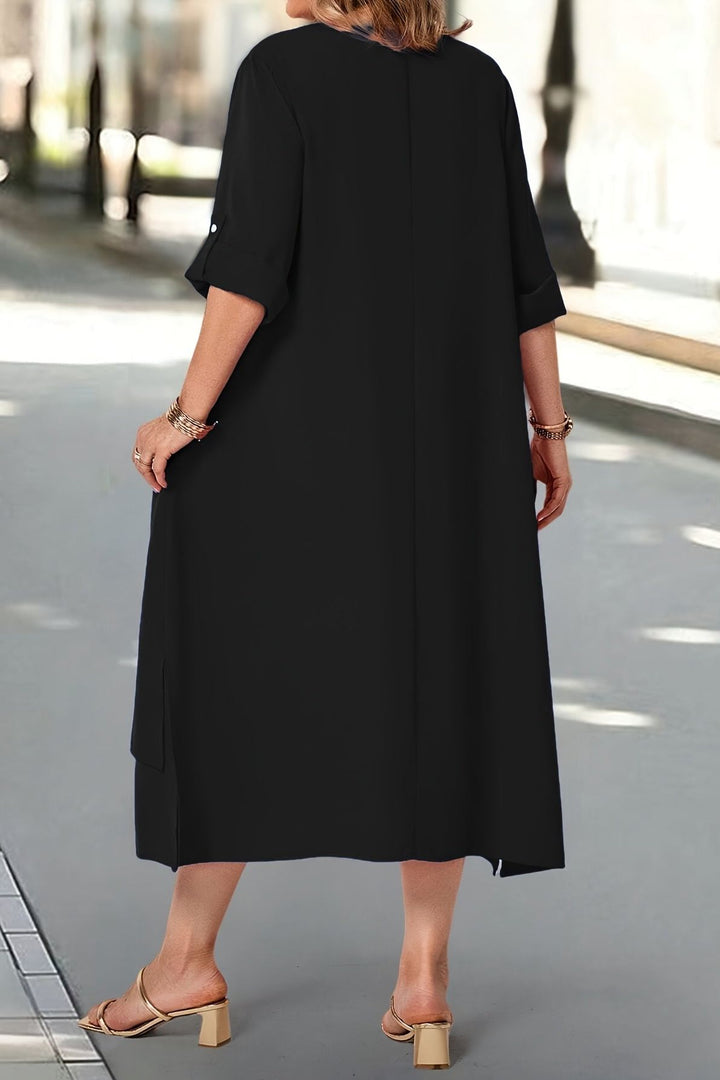 Chic black elegant maxi dress, a long formal gown for women's special events.