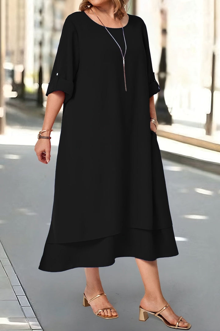 Sophisticated women's long elegant dress, a flowing maxi gown for formal events.