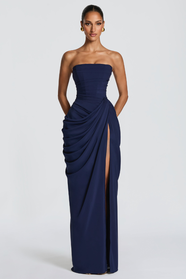 Women's elegant maxi occasion dress, a sophisticated flowing gown for celebrations.