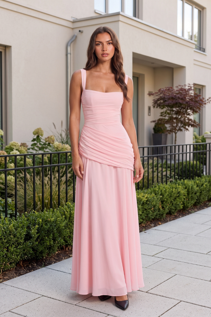 Elegant flowing maxi dress for women, perfect for summer vacations & parties.