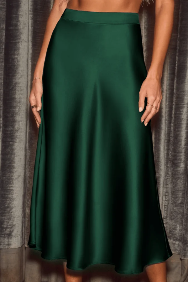 Flattering high-rise women's midi skirt with an elegant flowy A-line cut. Sophisticated for office or casual.