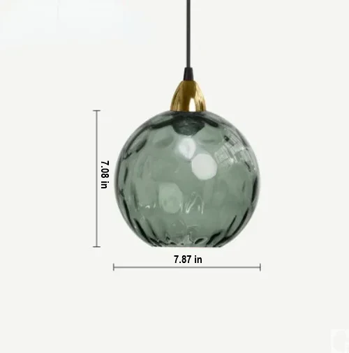 Glass ball pendant lamp, stylish ambient lighting for living room or dining area.