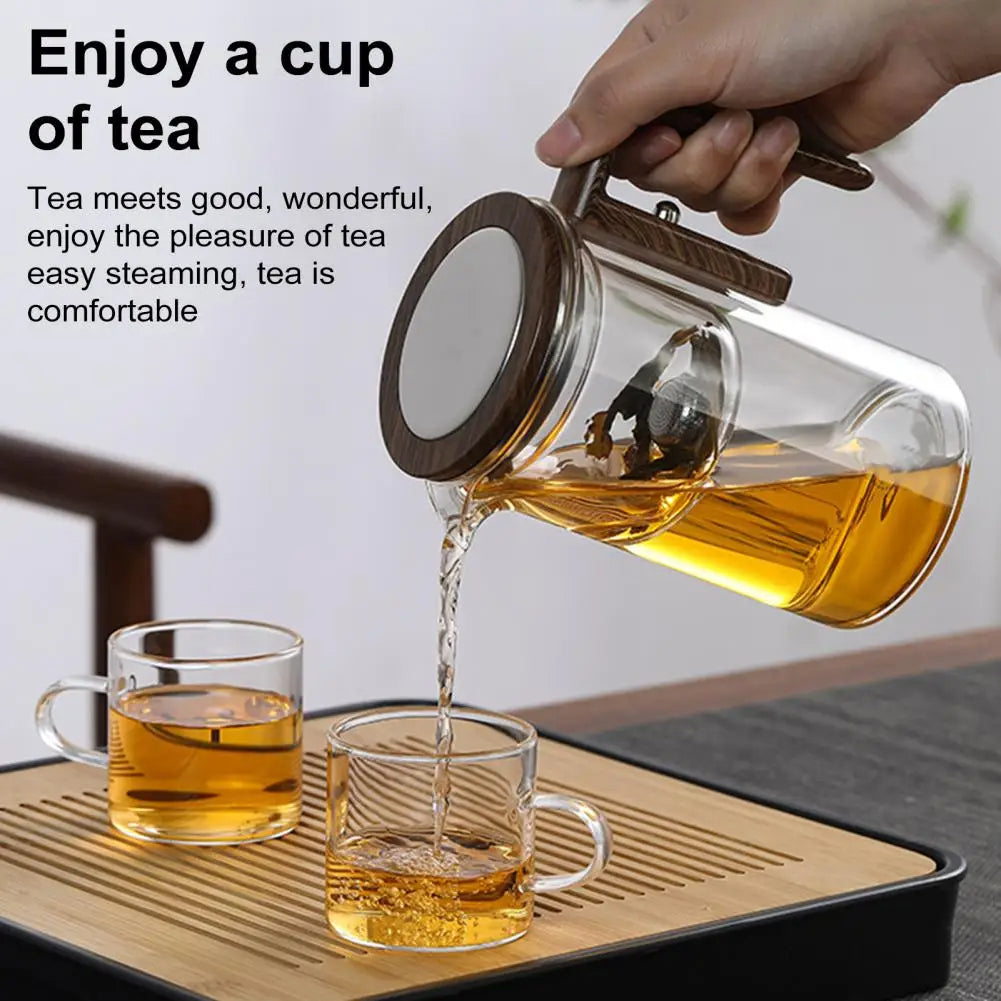 Drip-free glass teapot with infuser & water separation for perfect loose leaf tea brewing.