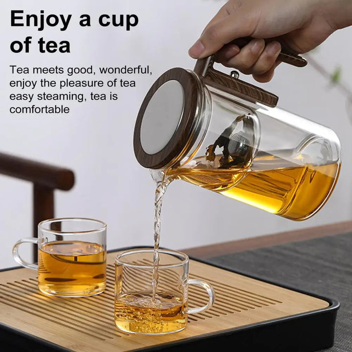 Drip-free glass teapot with infuser & water separation for perfect loose leaf tea brewing.