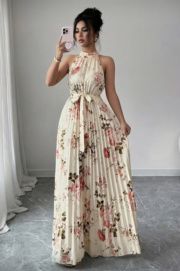 Elegant halter neck keyhole maxi dress for women, perfect for summer vacation or resort wear.